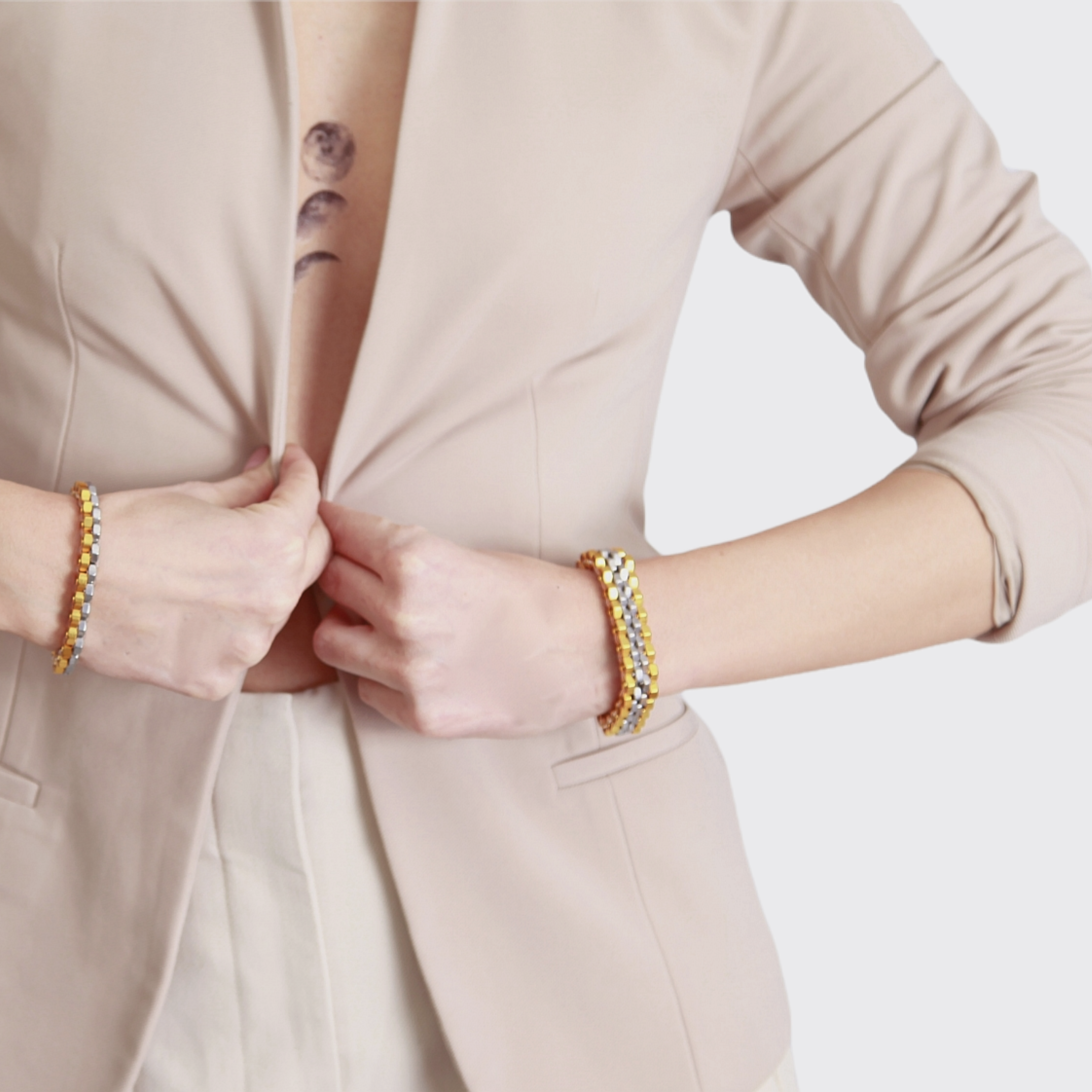 Modern silver-yellow bracelet