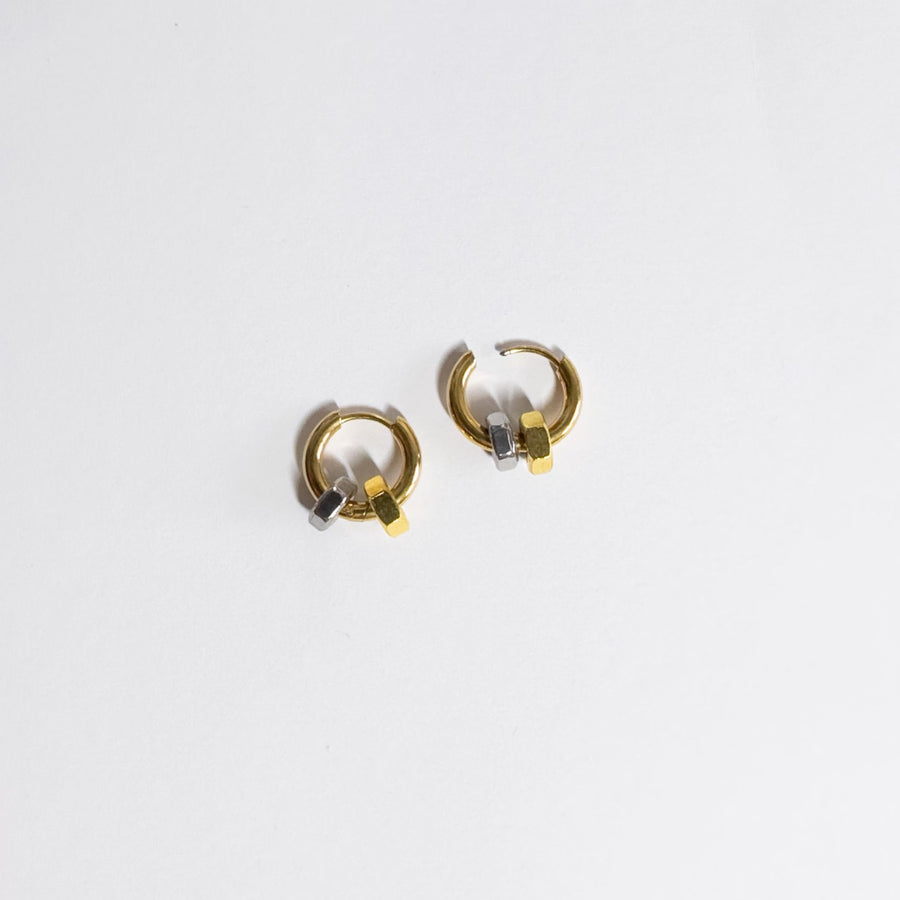 Gold plated Hoops with gold and silver hex nut