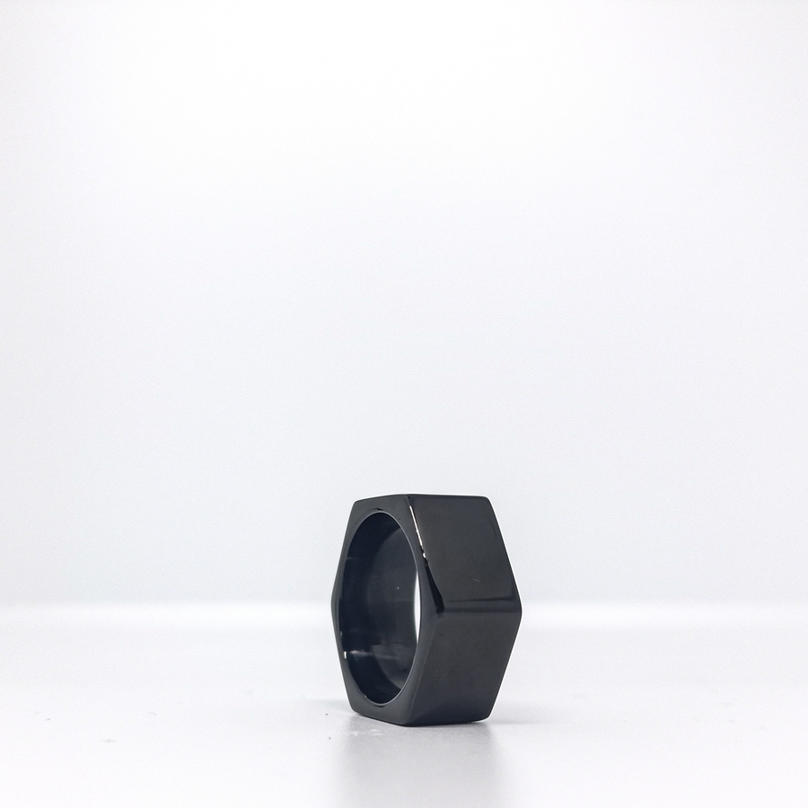 Sustainable stainless steel ring. Handcrafted statement black jewellery Stainless steel unisex ring