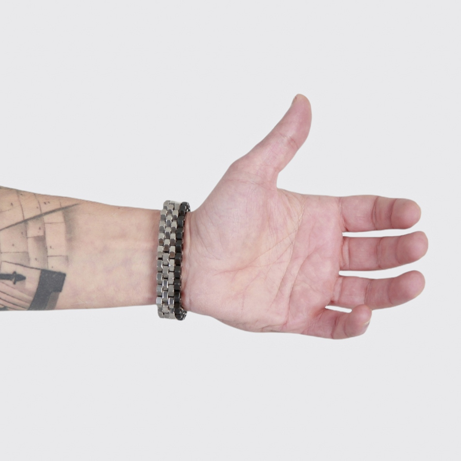 Men modern black silver bracelet