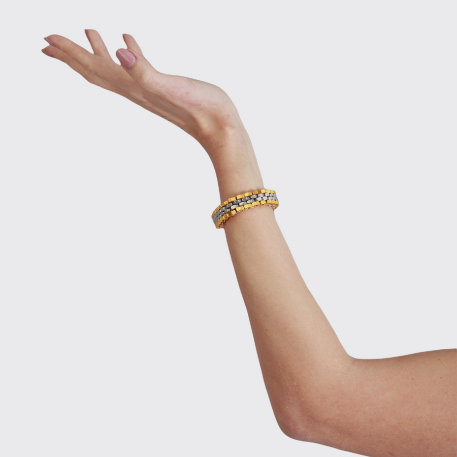 Modern silver-yellow bracelet