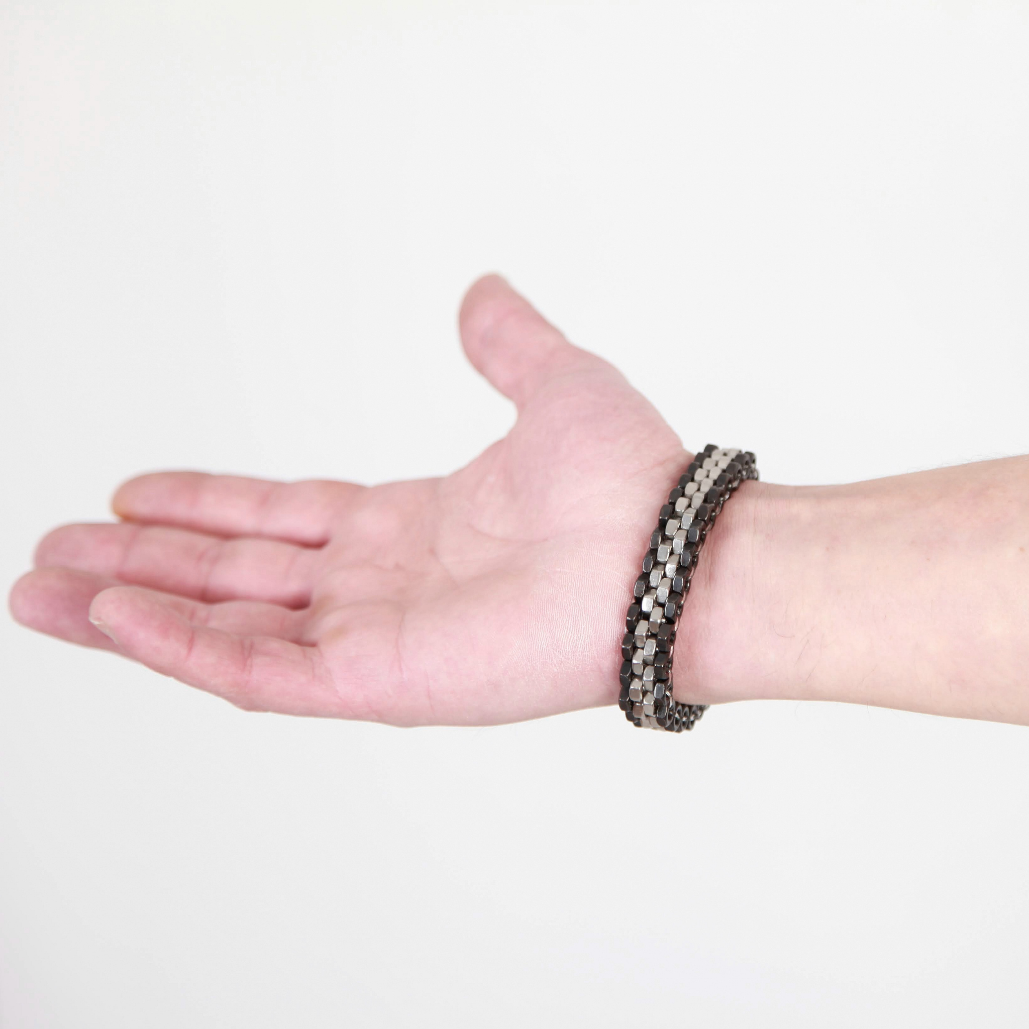 Silver black men bracelet