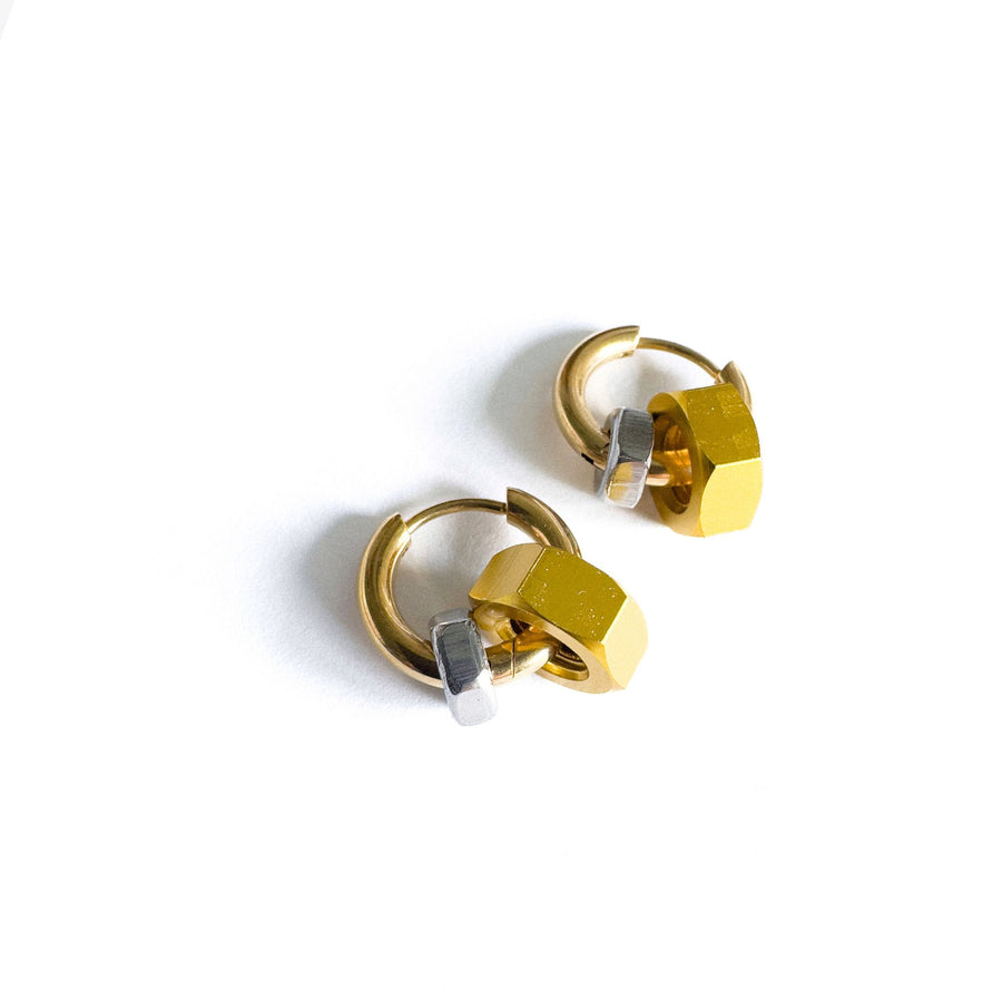 Industrial Chic gold plated hoops