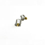 Silver earrings with silver and gold hex nuts