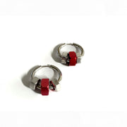 Stainless steel earrings with red and silver hex nuts