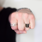 Hexagon-inspired stainless steel ring with a smooth finish, perfect as a man accessory