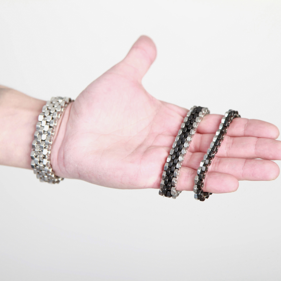 Contemporary black silver men bracelet